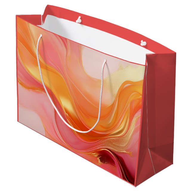 Modern Sunrise Orange, Pink and Gold- Large Gift Bag (Back Angled)