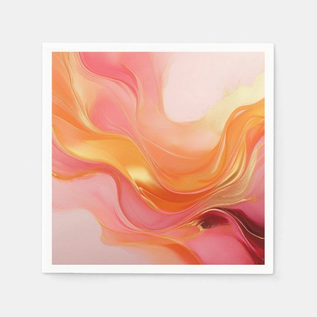 Modern Sunrise Orange Pink and Gold Napkins (Front)