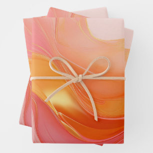 Modern Sunrise Orange, Pink and Gold- Wrapping Paper Sheets