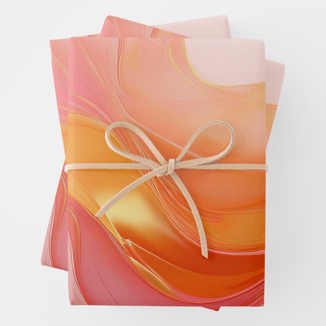 Modern Sunrise Orange, Pink and Gold- Wrapping Paper Sheets (In situ)