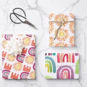 Modern Suns & Rainbows 1st Birthday Wrapping Paper Sheets