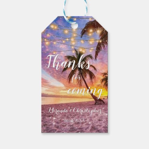 Modern Sunset Beach and Stars Summer Wedding Gift Tags