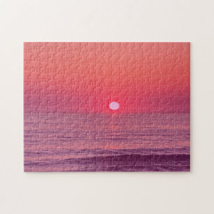 Modern Sunset Beach Gradient Pink Jigsaw Puzzle