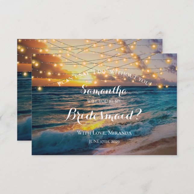 Modern Sunset Beach Lights Summer Bridesmaid Invitation (Front/Back)
