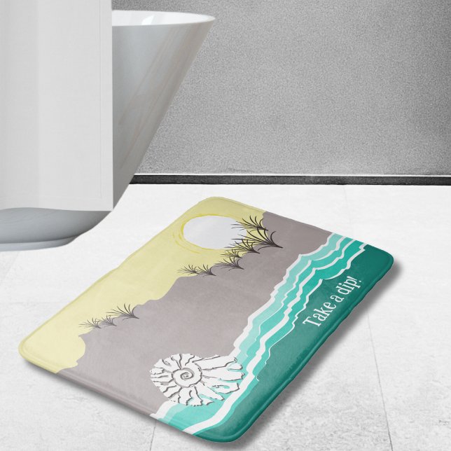 Modern Sunset Beach Shell Turquoise Yellow Sand Bath Mat (Modern Sunset Beach Shell Turquoise Yellow Sand Bath Mat)