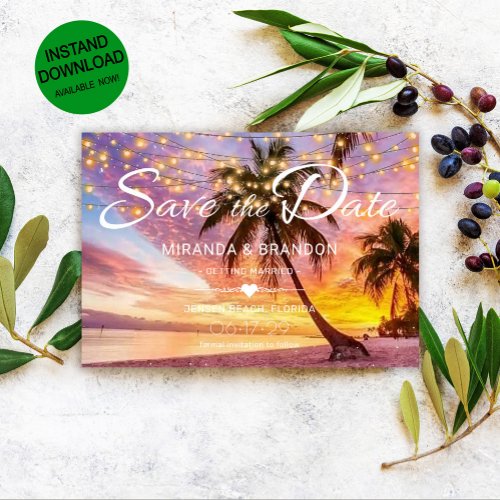 Modern Sunset Beach  Stars Save the Date Wedding Invitation