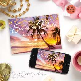 Modern Sunset Beach & Stars Save the Date Wedding Invitation