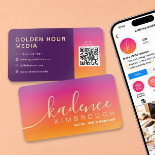 Modern Sunset Gradient QR Code Business Foil Spot Gloss Business Cards