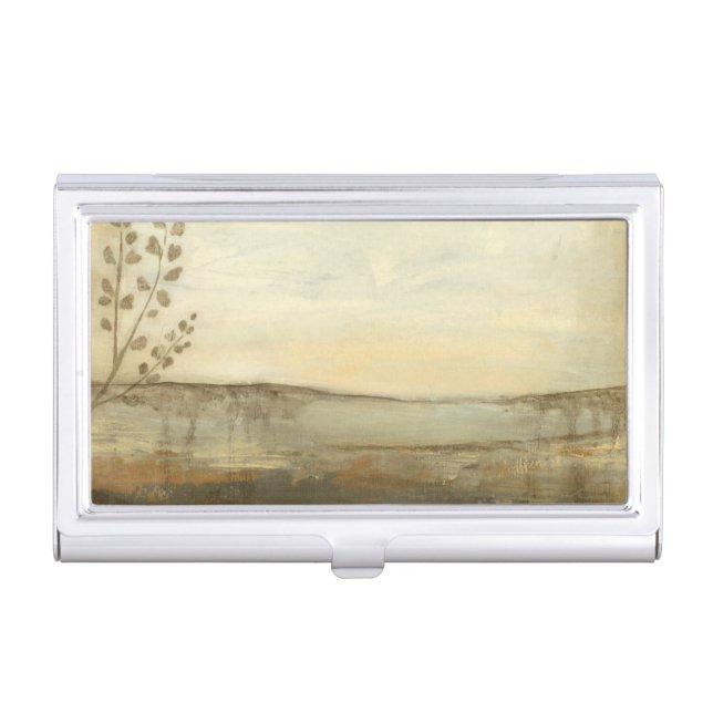 Modern Sunset Landscape Oil Painting Business Card Holder (Front)