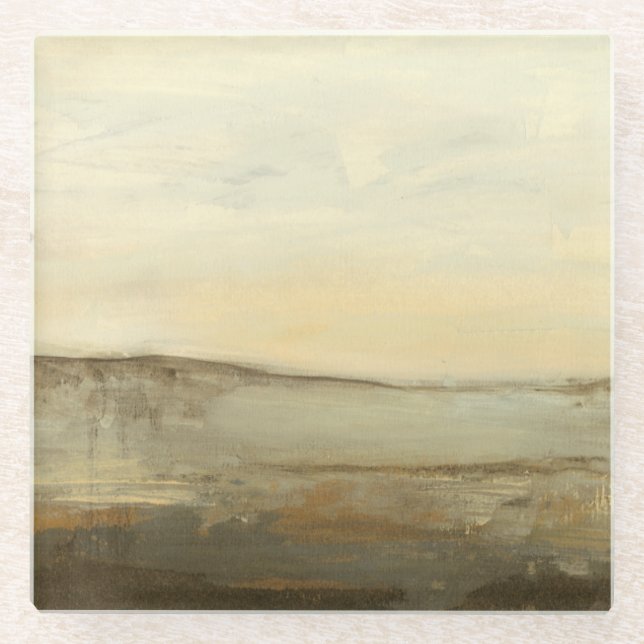 Modern Sunset Landscape Oil Painting Glass Coaster (Front)