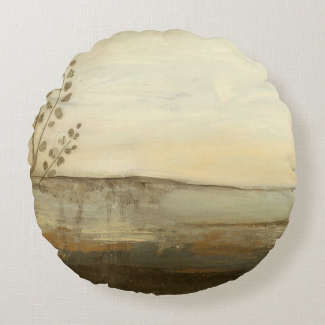 Modern Sunset Landscape Oil Painting Round Pillow (Front)