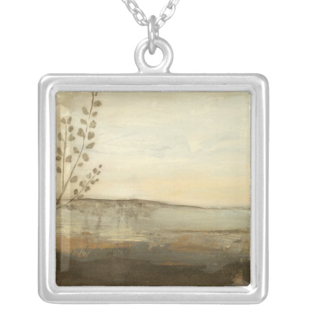 Modern Sunset Landscape Oil Painting Silver Plated Necklace (Front)
