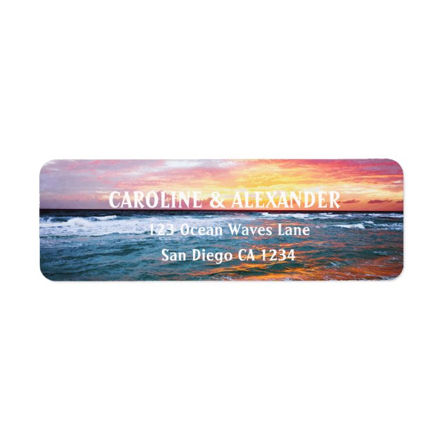 Modern Sunset Ocean Tropical Beach Return Address Label (Front)