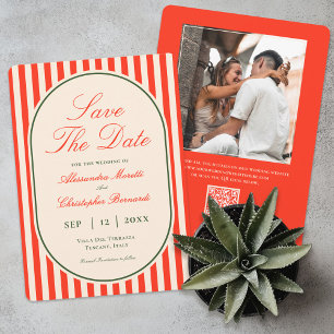 Modern Sunset Orange QR Code Italian Wedding Save The Date