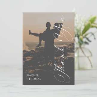 Modern Sunset Silhouette Wedding Thank You Card
