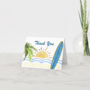 Modern Sunshine Tropical Surfing Baby Shower Letterpress Thank You Card