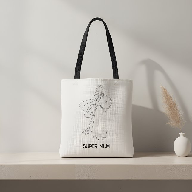 Modern Super Mum Warrior Line Art Tote Bag (Creator Uploaded)