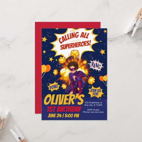 Modern Superhero boy birthday  Invitation