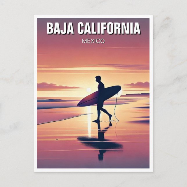 Modern Surfer Sunset Baja California Postcard (Front)