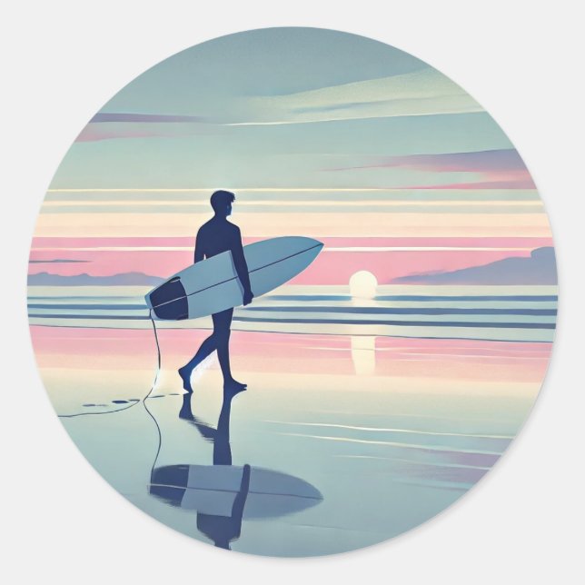Modern Surfer Sunset Hossegor France Classic Round Sticker (Front)