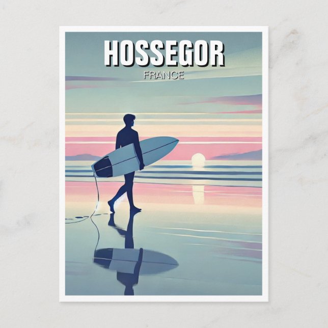 Modern Surfer Sunset Hossegor France Postcard (Front)