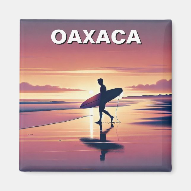 Modern Surfer Sunset Oaxaca Mexico Magnet (Front)
