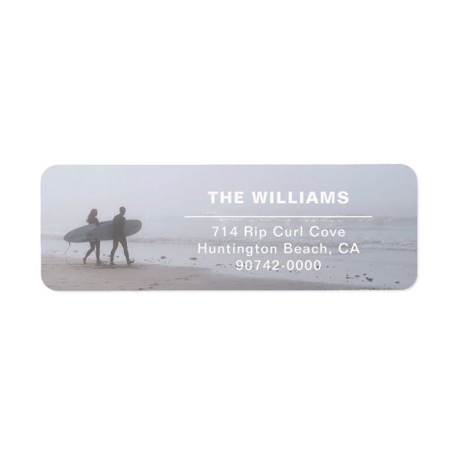 Modern Surfing Couple Return Address Label (Front)