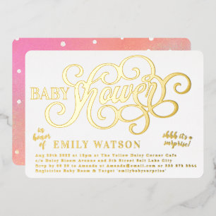 Modern Surprise Baby Shower Gold Pressed Foil Invitation