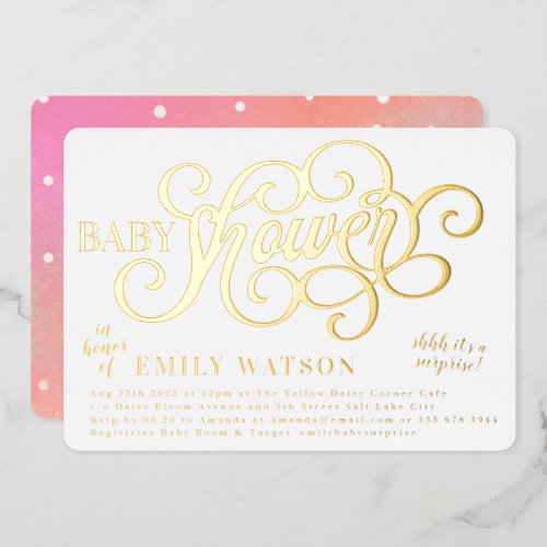 Modern Surprise Baby Shower Gold Pressed Foil Invitation