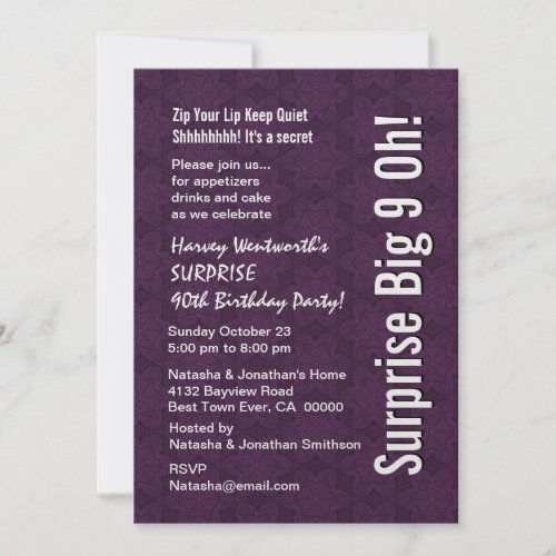 Modern Surprise Birthday Eggplant Purple Stars Custom Invites