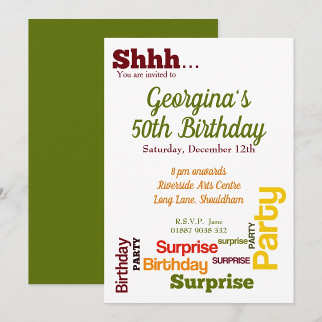Modern Surprise Birthday Party Invitation (Front/Back)