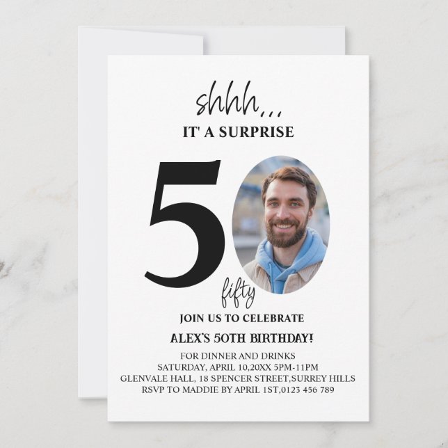 Modern Surprise Birthday Party Minimal Men orWomen Invitation (Front)