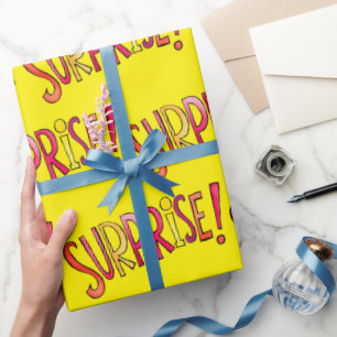 Modern Surprise Colorful Yellow Cartoon Typography Wrapping Paper