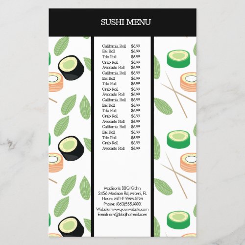 Modern Sushi Asian Restaurant Pattern Menu Flyer
