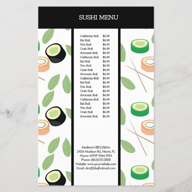 Modern Sushi Asian Restaurant Pattern Menu Flyer (Front)