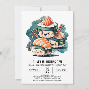 Modern Sushi Delights Birthday Invitation
