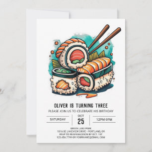 Modern Sushi Kids Birthday Invitation