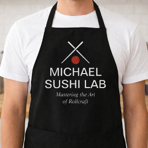 Modern Sushi Lab Name with Crossed Chopsticks Apron