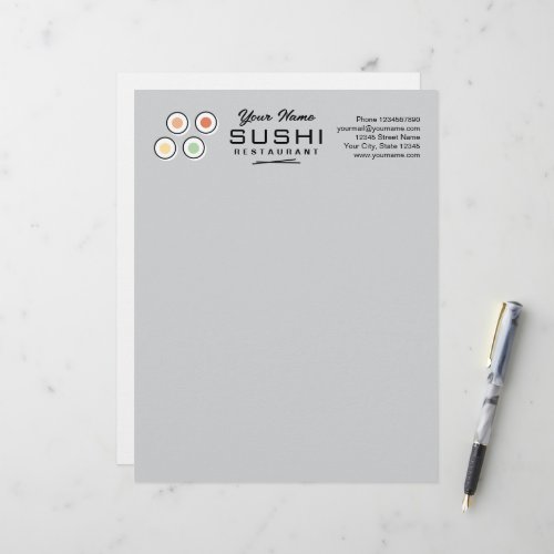 Modern sushi restaurant letterhead paper with logo