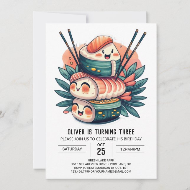 Modern Sushi Roll Kids Birthday  Invitation (Front)
