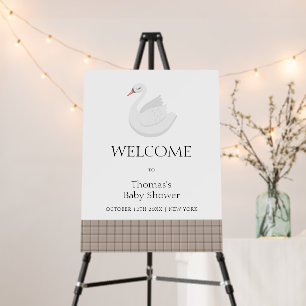 Modern Swan Gingham Boy Baby Shower Welcome Sign