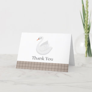 Modern Swan Plaid Gingham Boy Baby Shower  Letterpress Thank You Card