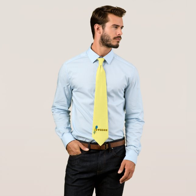Modern sweden swedish Art Letter map Flag Souvenir Neck Tie (In Situ)