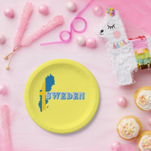 Modern sweden swedish Art Letter map Flag Souvenir Paper Plates