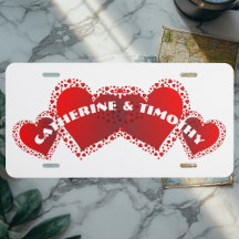 Modern Sweeping Hearts Red Decorative Couple Name