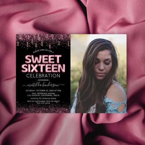 Modern Sweet 16 Birthday Party Photo Invitation