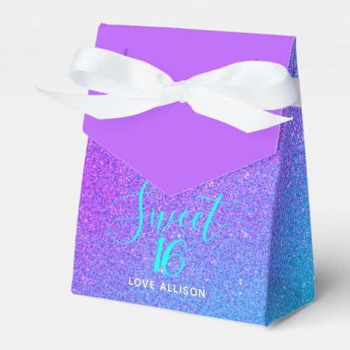 Modern Sweet 16 Birthday Purple Teal Glitter Glam Favor Boxes