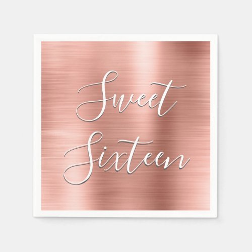 Modern Sweet 16 Birthday Rose Gold Blush Pink Napkins