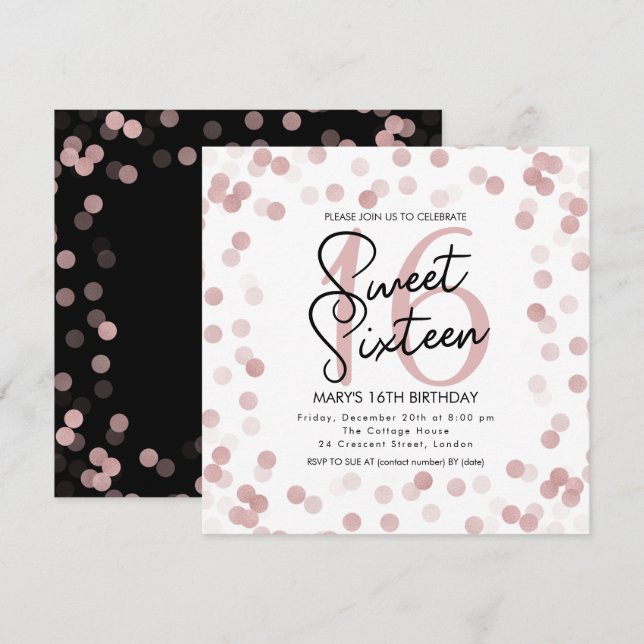 MODERN Sweet 16 Birthday Rose Gold Chic Glitter Invitation (Front/Back)