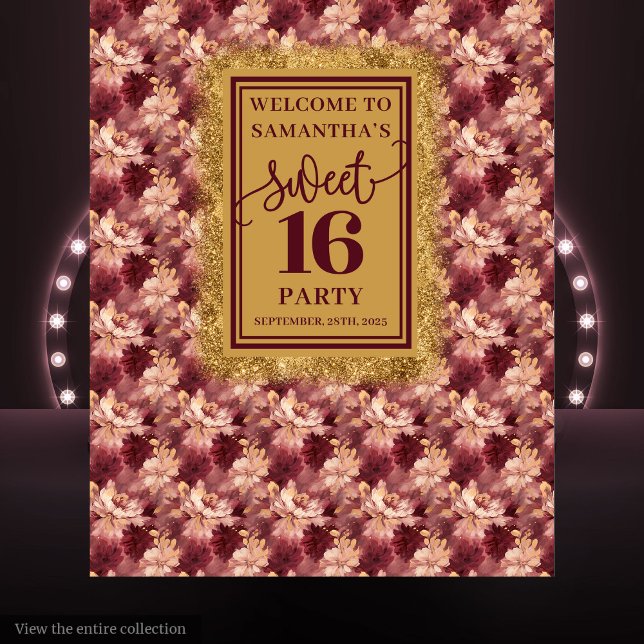 Modern Sweet 16 Blush Burgundy Gold Backdrop (Modern Sweet 16 Blush Burgundy Gold Backdrop)